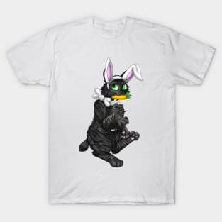 Bobtail BunnyCat: Black Tabby (White) T-Shirt